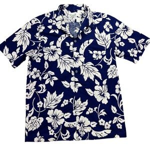 Made in Hawaii Floral‎ Hawaiian Shirt Tropical Resort Wear Blue White M Boho